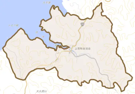 上県町佐須奈とその周辺の地図。町の範囲を重ねている