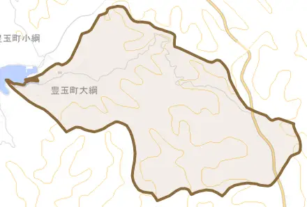 豊玉町大綱とその周辺の地図。町の範囲を重ねている