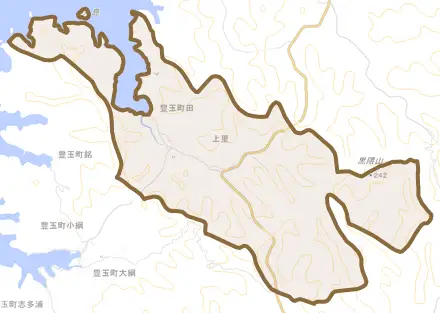 豊玉町田とその周辺の地図。町の範囲を重ねている