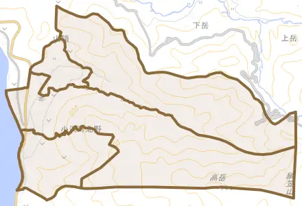 小浜町北野とその周辺の地図。町の範囲を重ねている