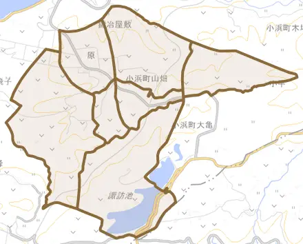 小浜町山畑とその周辺の地図。町の範囲を重ねている