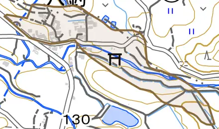 大字八釣とその周辺の地図。町の範囲を重ねている