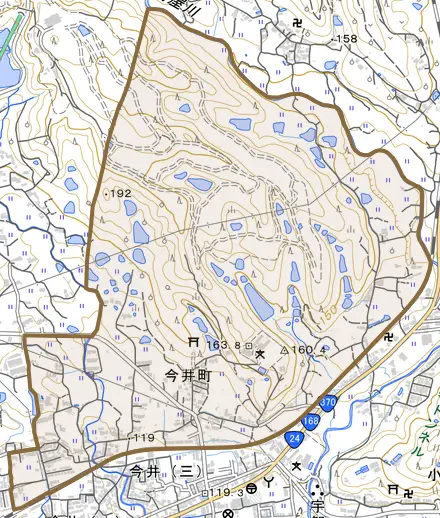 今井町とその周辺の地図。町の範囲を重ねている