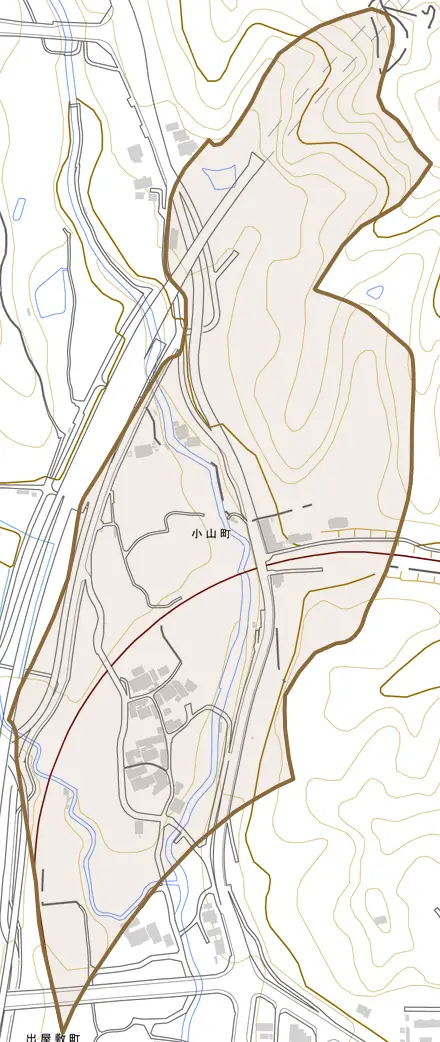 小山町とその周辺の地図。町の範囲を重ねている