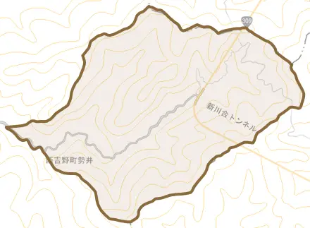 西吉野町勢井とその周辺の地図。町の範囲を重ねている