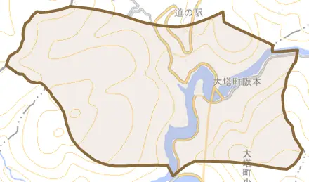 大塔町阪本とその周辺の地図。町の範囲を重ねている