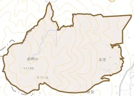大字高天とその周辺の地図。町の範囲を重ねている