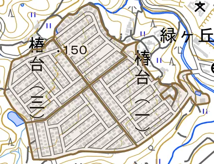椿台とその周辺の地図。町の範囲を重ねている