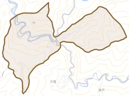 大字小とその周辺の地図。町の範囲を重ねている