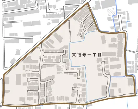 東福寺とその周辺の地図。町の範囲を重ねている