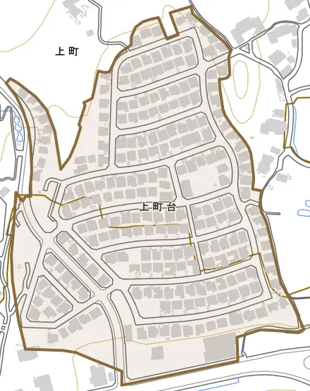 上町台とその周辺の地図。町の範囲を重ねている