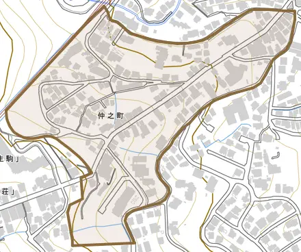 仲之町とその周辺の地図。町の範囲を重ねている