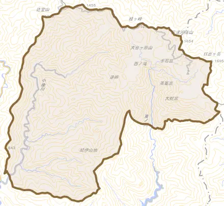 大字小橡とその周辺の地図。町の範囲を重ねている