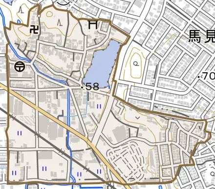 別所とその周辺の地図。町の範囲を重ねている