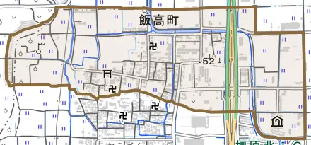 飯高町とその周辺の地図。町の範囲を重ねている