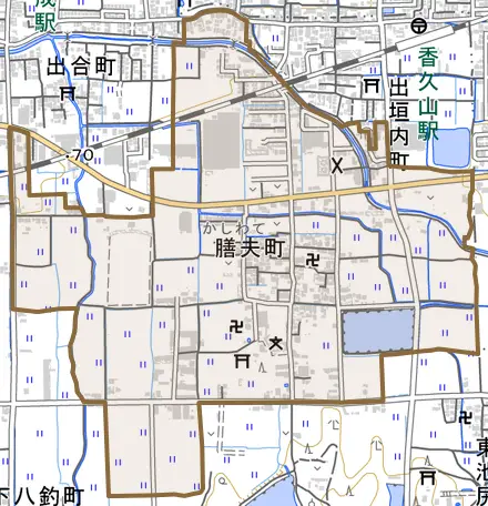 膳夫町とその周辺の地図。町の範囲を重ねている