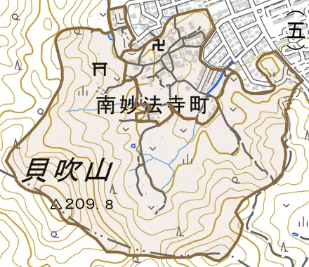 南妙法寺町とその周辺の地図。町の範囲を重ねている