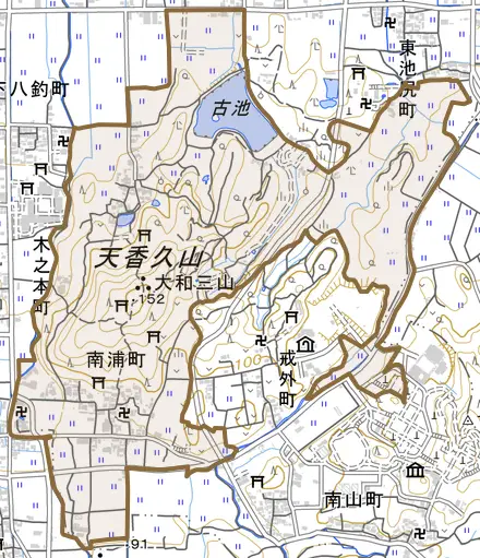 南浦町とその周辺の地図。町の範囲を重ねている