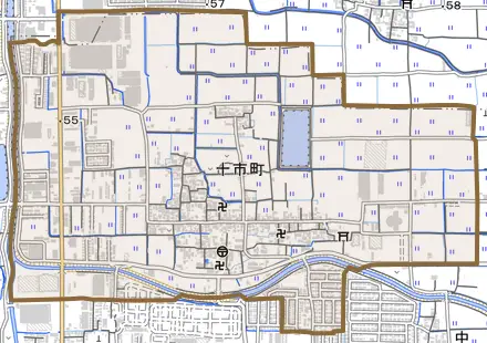 十市町とその周辺の地図。町の範囲を重ねている