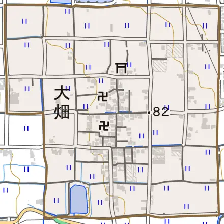 大畑とその周辺の地図。町の範囲を重ねている
