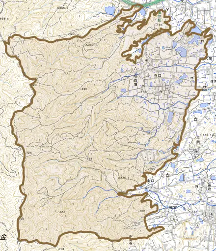 寺口とその周辺の地図。町の範囲を重ねている