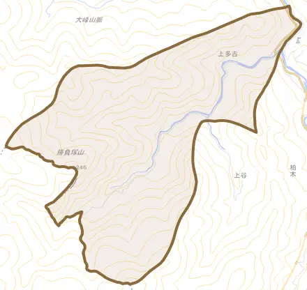 大字上多古とその周辺の地図。町の範囲を重ねている