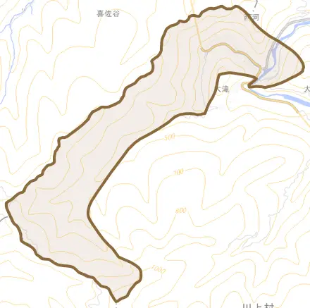 大字西河とその周辺の地図。町の範囲を重ねている