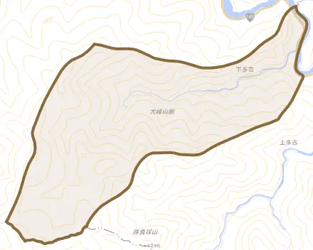 大字下多古とその周辺の地図。町の範囲を重ねている