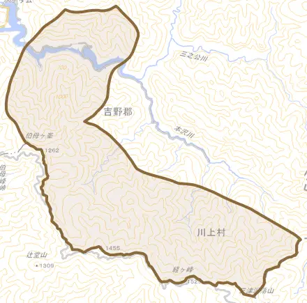大字入之波とその周辺の地図。町の範囲を重ねている