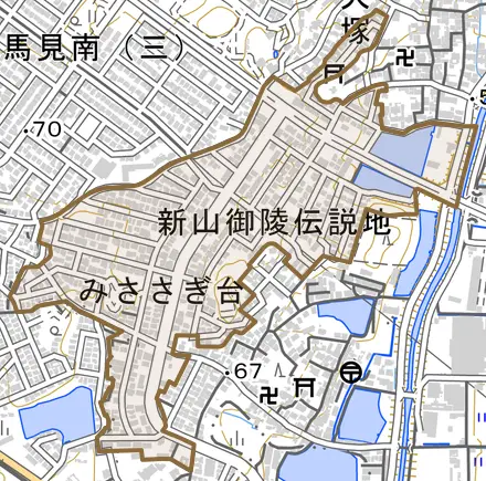 みささぎ台とその周辺の地図。町の範囲を重ねている