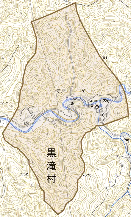 大字寺戸とその周辺の地図。町の範囲を重ねている