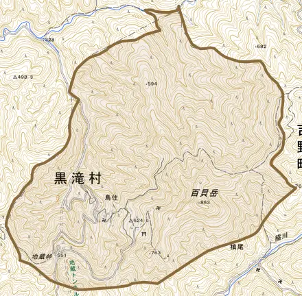 大字鳥住とその周辺の地図。町の範囲を重ねている