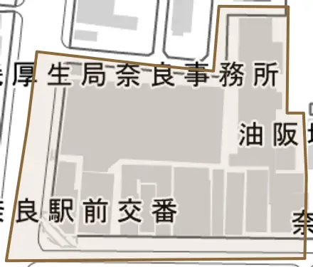 油阪地方町とその周辺の地図。町の範囲を重ねている