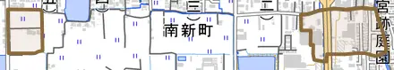 尼辻町とその周辺の地図。町の範囲を重ねている