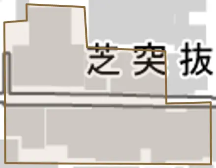 毘沙門町とその周辺の地図。町の範囲を重ねている