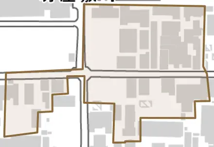 坊屋敷町とその周辺の地図。町の範囲を重ねている