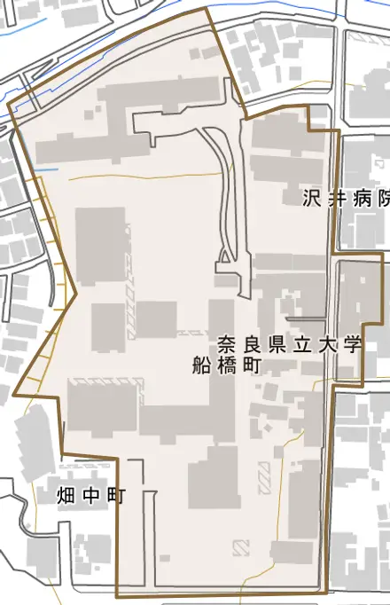 船橋町とその周辺の地図。町の範囲を重ねている