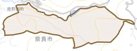 鉢伏町とその周辺の地図。町の範囲を重ねている