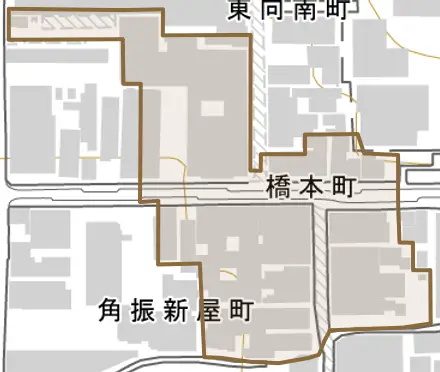 橋本町とその周辺の地図。町の範囲を重ねている