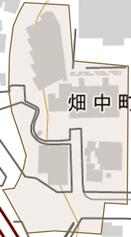 畑中町とその周辺の地図。町の範囲を重ねている