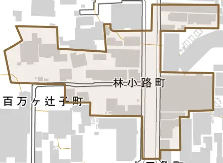 林小路町とその周辺の地図。町の範囲を重ねている