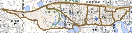 宝来とその周辺の地図。町の範囲を重ねている