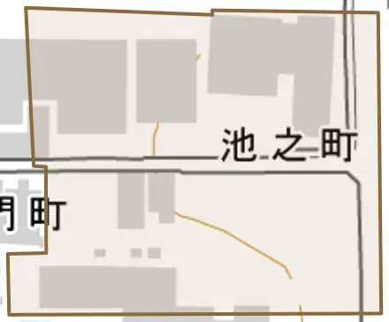池之町とその周辺の地図。町の範囲を重ねている