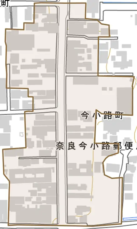 今小路町とその周辺の地図。町の範囲を重ねている