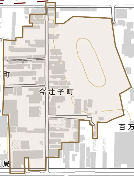 今辻子町とその周辺の地図。町の範囲を重ねている