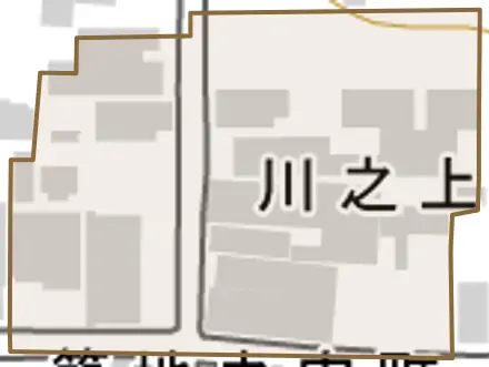 川之上町とその周辺の地図。町の範囲を重ねている