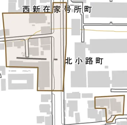 北小路町とその周辺の地図。町の範囲を重ねている