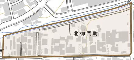 北御門町とその周辺の地図。町の範囲を重ねている