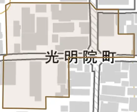 光明院町とその周辺の地図。町の範囲を重ねている