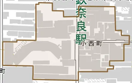 小西町とその周辺の地図。町の範囲を重ねている